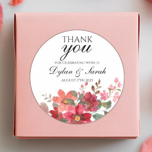 Adesivo Redondo Obrigado, Favor De Casamento Red Floral