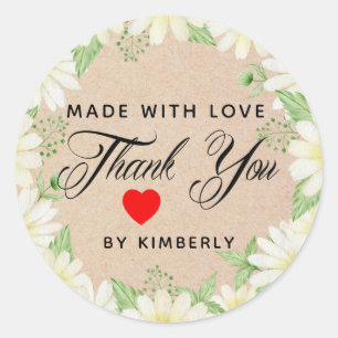 Adesivo Redondo Obrigado Feita com Amor Floral