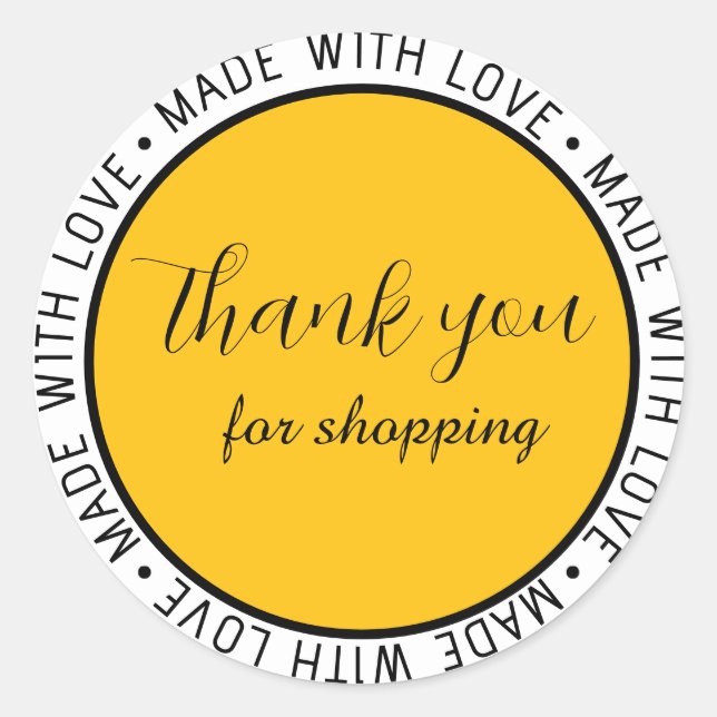 Adesivo Redondo "Obrigado! | Feita Com Amor" Personalizada Simples (Frente)