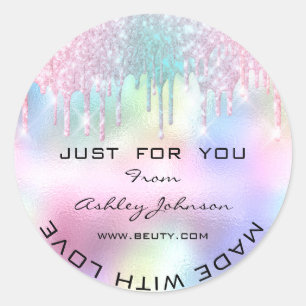 Adesivo Redondo Obrigado Feitos Com O Amor Holograph Rosa