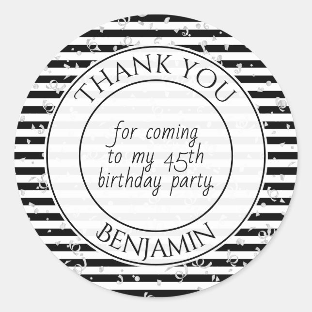 Adesivo Redondo Obrigado Festa de aniversário Black/White Strike R (Frente)