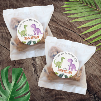 Adesivo Redondo Obrigado Festa de aniversário Bonita De Dinossauro