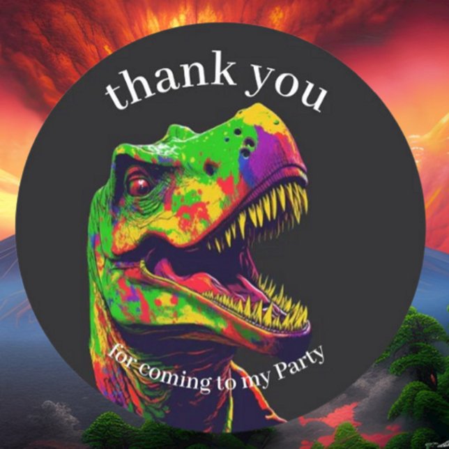 Adesivo Redondo Obrigado Festa de aniversário De Dinossauro (Bring your dream party to life with our selection of quality Dinosaur themed party supplies)