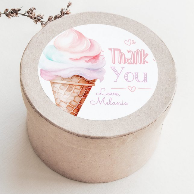 Adesivo Redondo obrigado festa de aniversário do sorvete (Criador carregado)