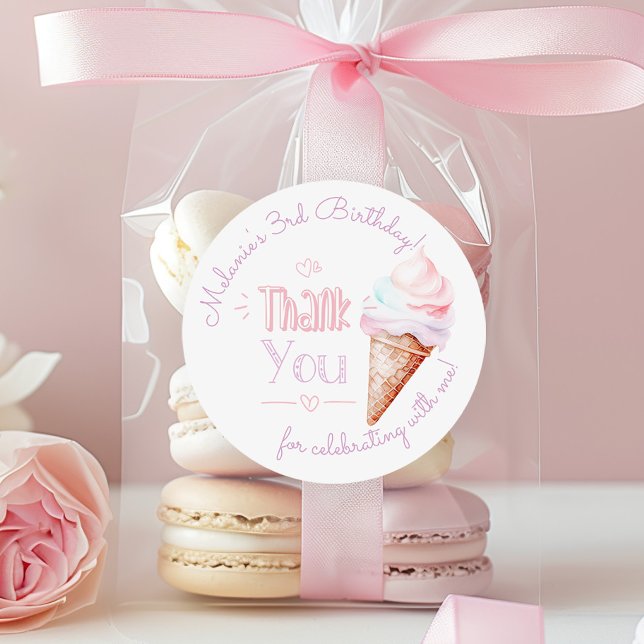 Adesivo Redondo obrigado festa de aniversário do sorvete (Criador carregado)