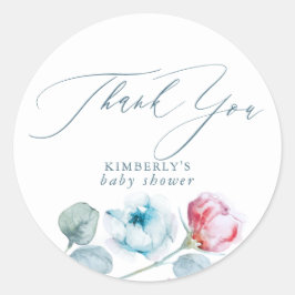 Adesivo Redondo Obrigado Festa Especial Azul Empoeirado e Rosa