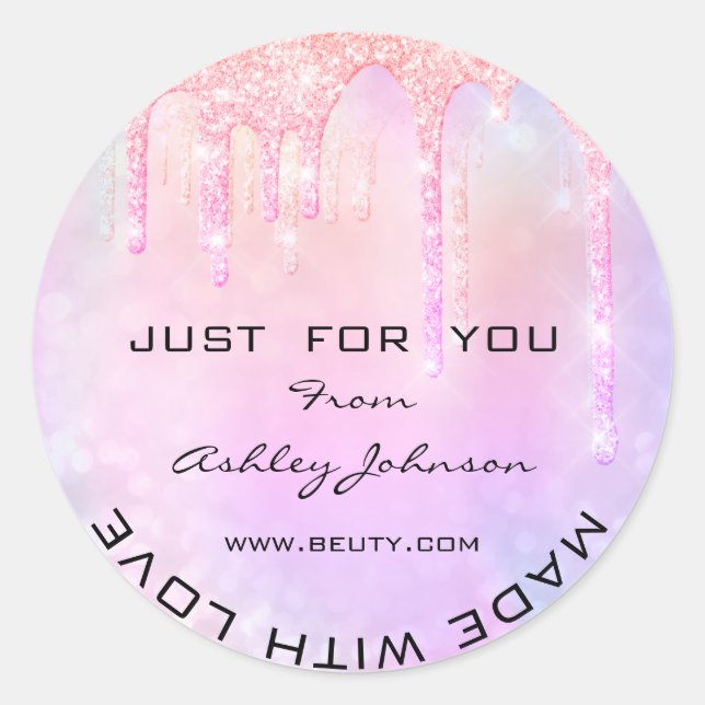 Adesivo Redondo Obrigado, Fez Com O Amor Com Glitter (Frente)