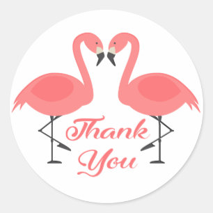 Adesivo Redondo Obrigado Flamingo Rosa Casamento Tropical Noiva