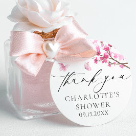 Adesivo Redondo Obrigado Flor de Cerejeira Borboleta Rosa