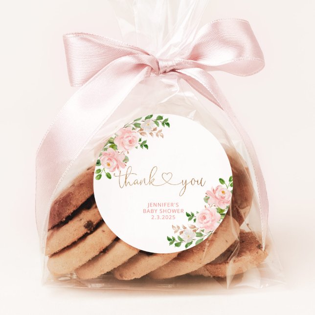 Adesivo Redondo Obrigado floral cor-de-rosa (Criador carregado)