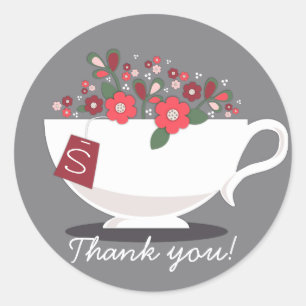 Adesivo Redondo Obrigado floral coral do monograma do Teacup você