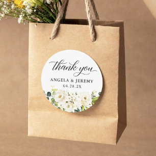 Adesivo Redondo Obrigado floral do casamento dos rosas brancos das