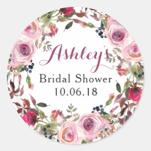 Adesivo Redondo Obrigado floral do chá de panela do rosa roxo do