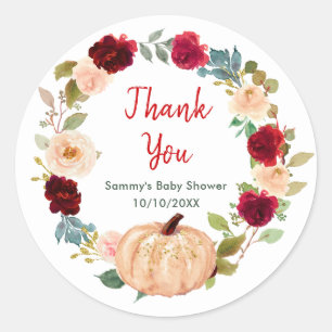 Adesivo Redondo Obrigado Floral Peach Pumpkin Baby Shower