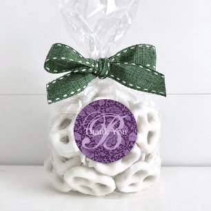 Adesivo Redondo Obrigado floral roxo do monograma de brocado você