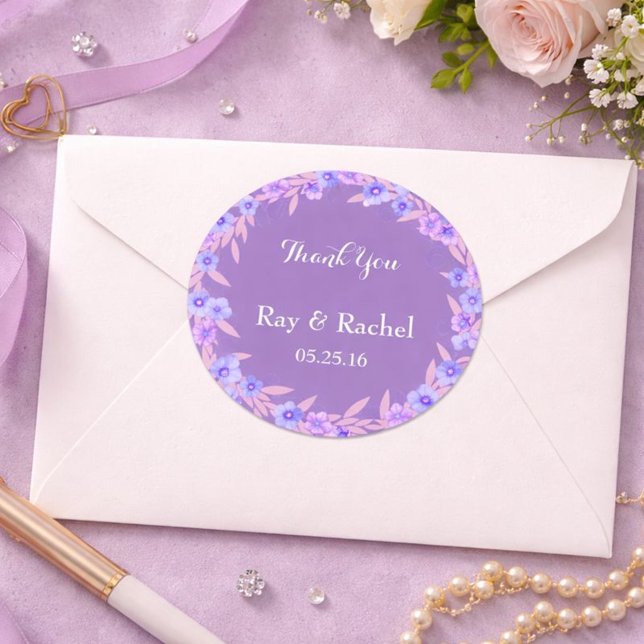 Adesivo Redondo Obrigado floral roxo você (Criador carregado)