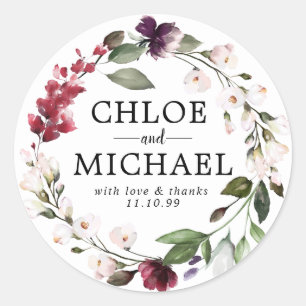 Adesivo Redondo Obrigado floral vermelho e cor-de-rosa do