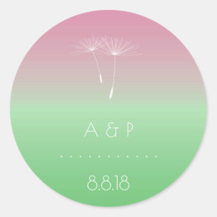 Adesivo Redondo Obrigado Floresta Casamento Pastel Ombre Dandelion