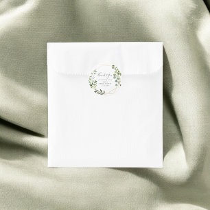 Adesivo Redondo Obrigado Folhas de Verdura Chá de Noiva