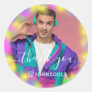 Adesivo Redondo Obrigado Foto Neon Hot Holograph Singer Music DJ