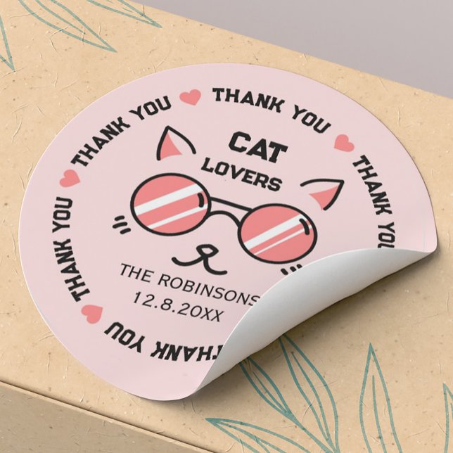 Adesivo Redondo Obrigado, gato fofo (Criador carregado)