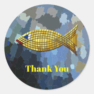 Adesivo Redondo Obrigado, Golden Fish Design,