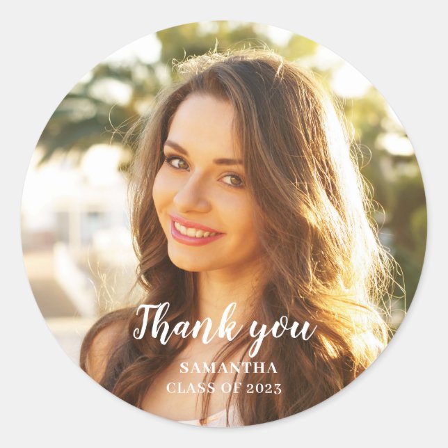 Adesivo Redondo Obrigado Graduação de Fotos (Frente)