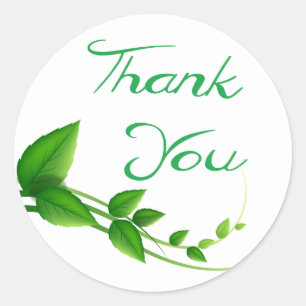 Adesivo Redondo Obrigado, Green E White Leaf Nature Sticker