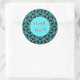 Adesivo Redondo Obrigado Groovy Batik Turquoise Flower Padrão