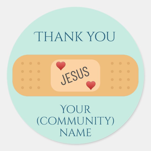 Adesivo Redondo Obrigado, Jesus curandeiro. (Frente)