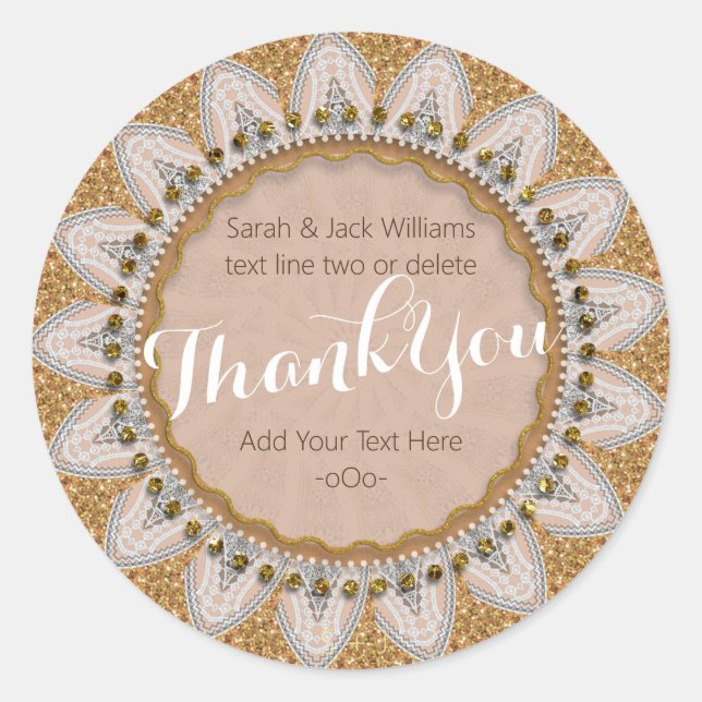 Adesivo Redondo Obrigado Lace edge Sunflower Glitter Russe (Frente)