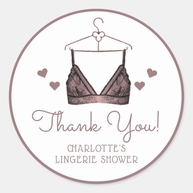Adesivo Redondo Obrigado, Lace Watercolor Lingerie Chá de panela (Frente)