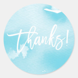 Adesivo Redondo OBRIGADO letra à mão moderna em aquarela azul aqua