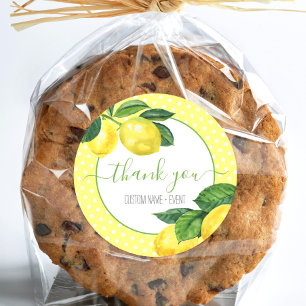 Adesivo Redondo Obrigado, limão, ponto de aquarela rústico