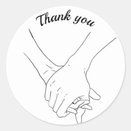 Adesivo Redondo Obrigado, linha preta desenhando mãos dadas