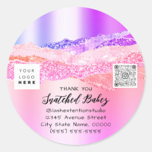 Adesivo Redondo Obrigado Logotipo Código QR Cor-de-rosa Compro onl
