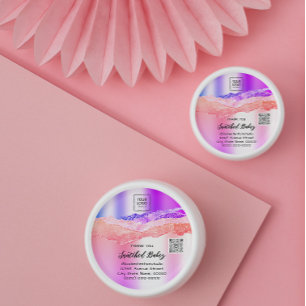 Adesivo Redondo Obrigado Logotipo Cosmético Código QR Rosa Púrpura