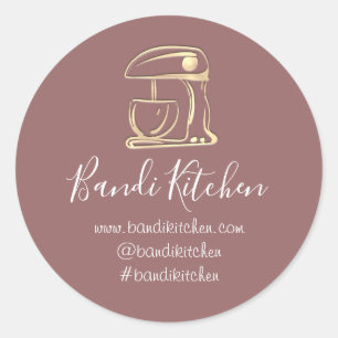 Adesivo Redondo Obrigado Logotipo Cozinhar Cozinha Rosa Dourado