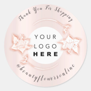 Adesivo Redondo Obrigado Logotipo Personalizado Rosa Nome para peq