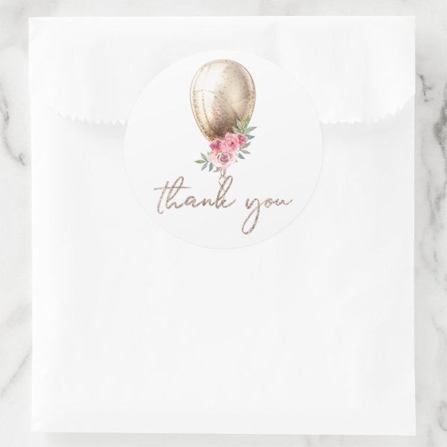 Adesivo Redondo Obrigado Luxury Beige Balloon Glitter (Bolsa)