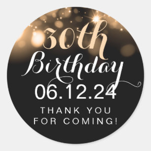 Adesivo Redondo Obrigado luzes Sparkling do ouro do aniversário d