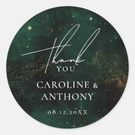 Adesivo Redondo Obrigado Magia Ouro Verde Esmeralda Escuro