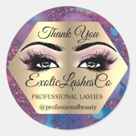 Adesivo Redondo Obrigado Makeez Olhos Azuis Marble Rosa