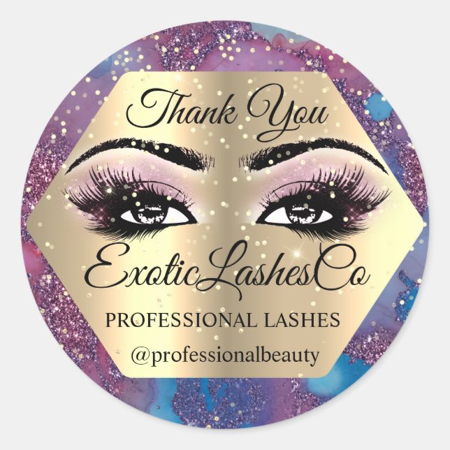 Adesivo Redondo Obrigado Makest Artist Olhos Azuis Marble Rosa (Frente)