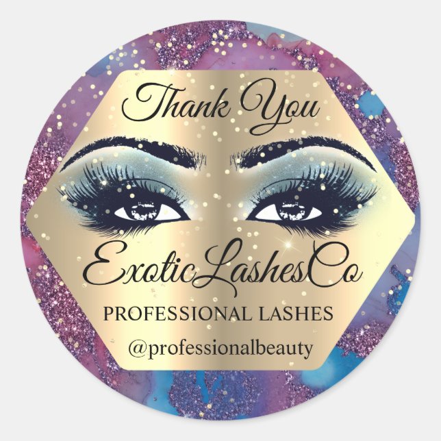 Adesivo Redondo Obrigado Makeup Artist Eyes Blue Rosa (Frente)