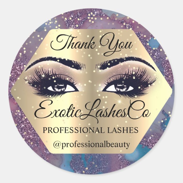 Adesivo Redondo Obrigado Makeup Artist Eyes Blue Rosa LASHES (Frente)