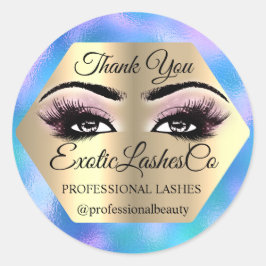 Adesivo Redondo Obrigado Makeup Artist Olhos Azuis Rosa