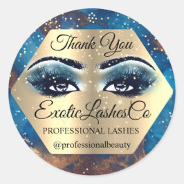 Adesivo Redondo Obrigado Makeup Artista Dourado LASHES Blue