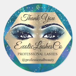 Adesivo Redondo Obrigado Makeup Artista Dourado LASHES Blue