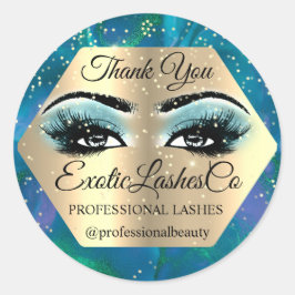 Adesivo Redondo Obrigado Makeup Artista Dourado LASHES Blue Mint